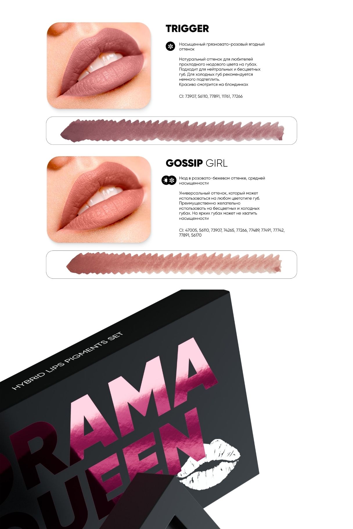 Набор гибридных пигментов для татуажа губ SET DRAMA QUEEN LIPS PEINTO x EVGENIA GERASHCHENKO - 5*5мл — изображение 3